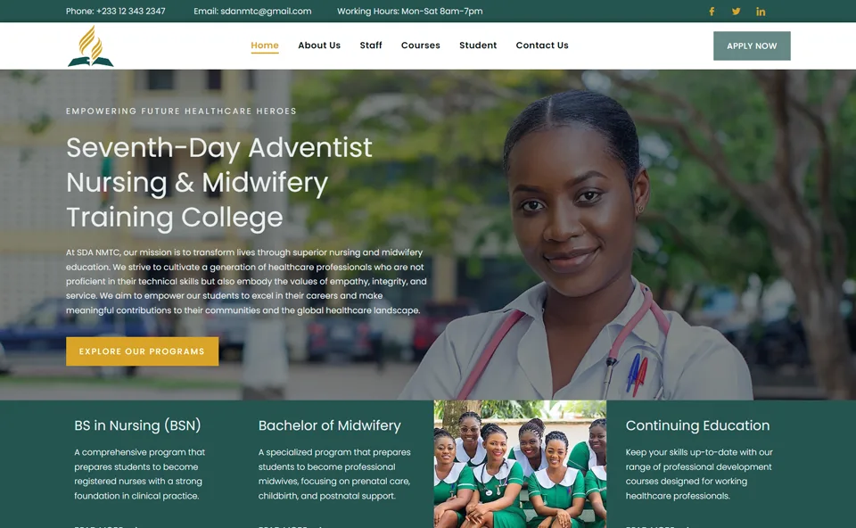 sda nursing and midwifery training website